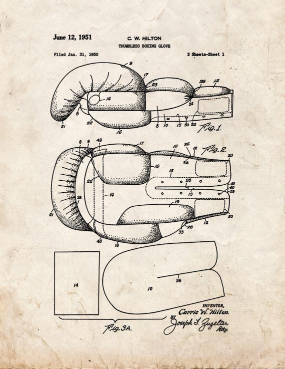 Thumbless Boxing Glove Patent Print