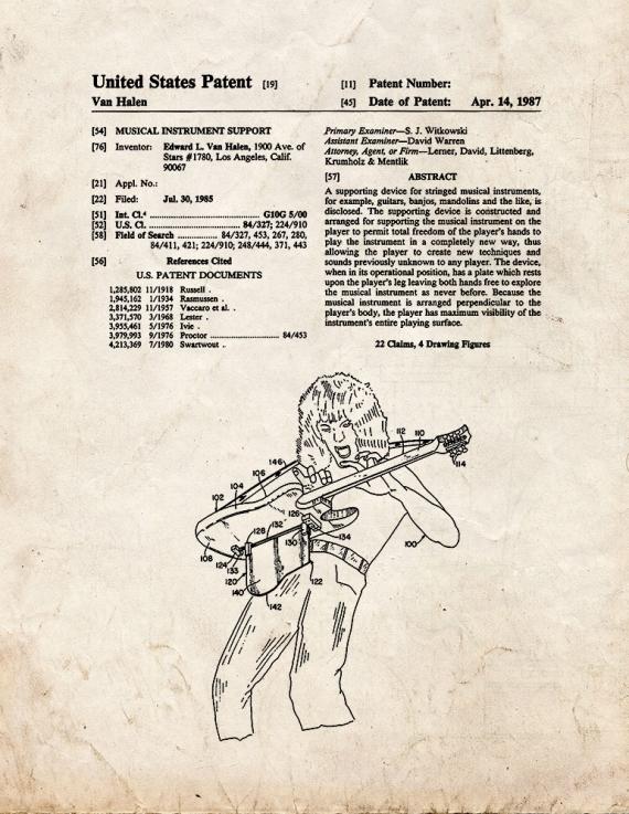 Van Halen Musical Instrument Support Patent Print