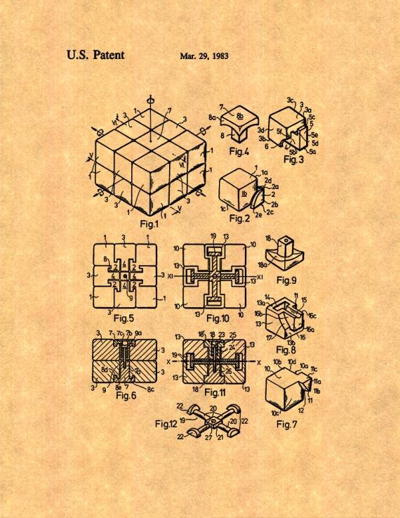 Rubik Cube Toy Patent Print