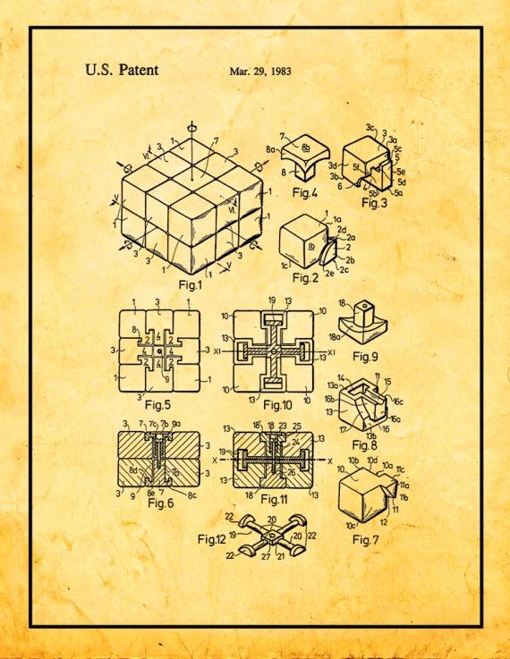 Rubik Cube Toy Patent Print
