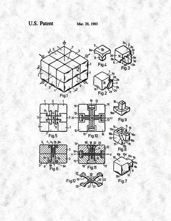 Rubik Cube Toy Patent Print