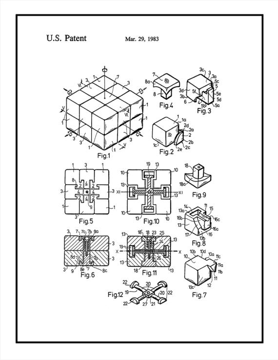 Rubik Cube Toy Patent Print