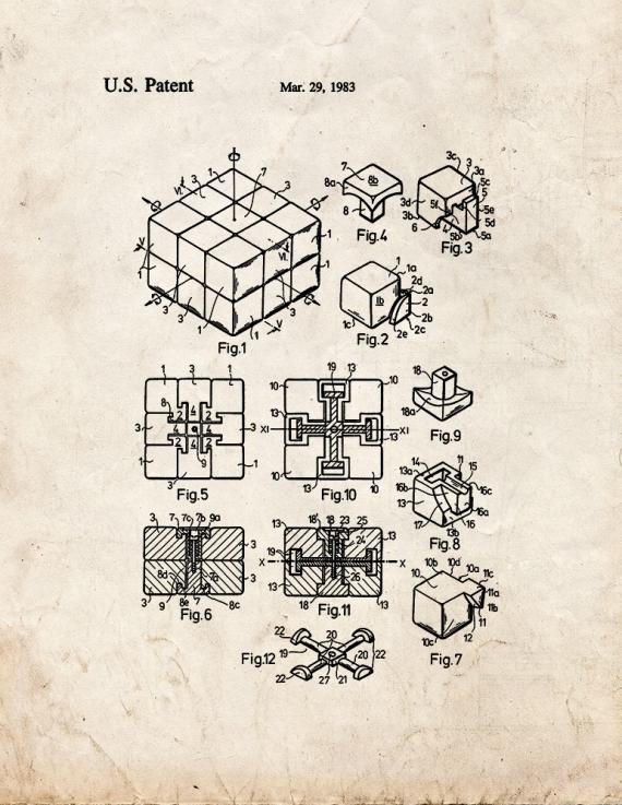 Rubik Cube Toy Patent Print