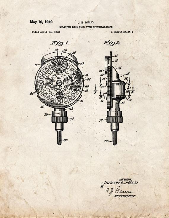 Multiple Lens Hand Type Ophthalmoscope Patent Print