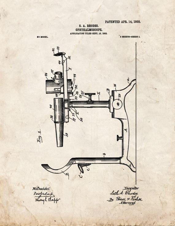 Eye Doctor's Ophthalmoscope Patent Print