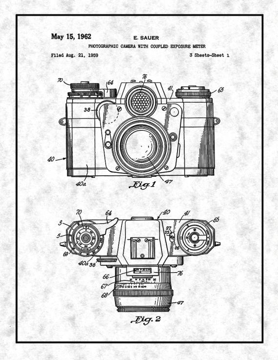 Photographic Camera With Coupled Exposure Meter Patent Print