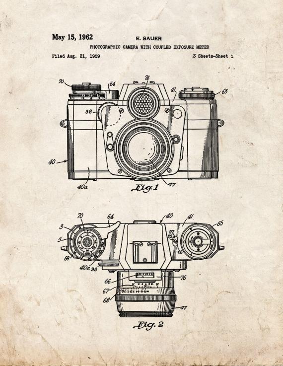 Photographic Camera With Coupled Exposure Meter Patent Print