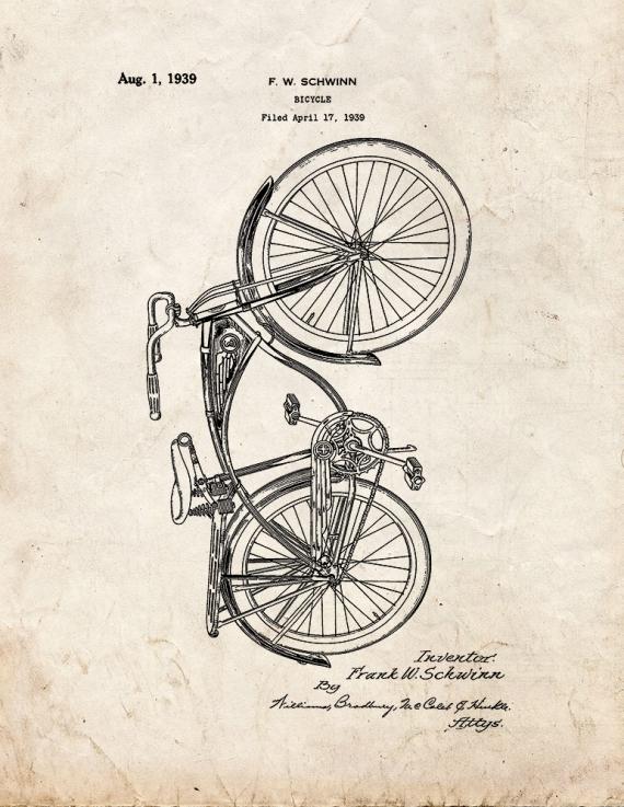 Schwinn Bicycle Patent Print
