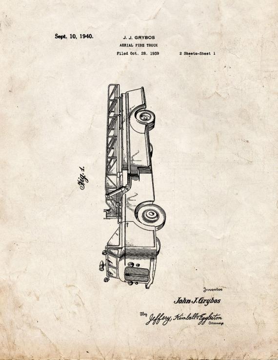 Grybos Aerial Fire Truck Patent Print