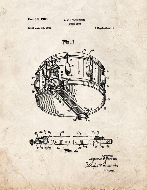 Snare Drum Patent Print