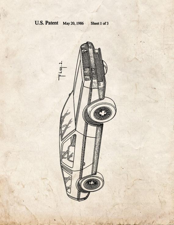 Delorean Car Patent Print