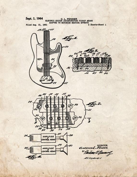 Clarence Fender Electric Guitar Patent Print