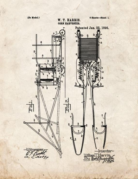 Corn Harvester Patent Print