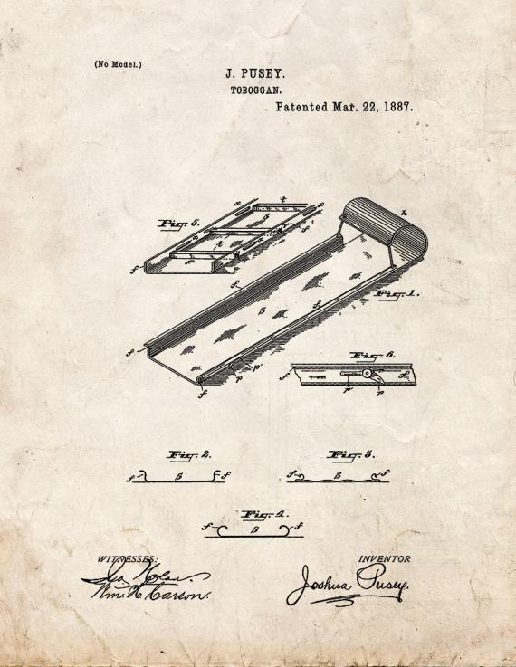Toboggan Sled Patent Print