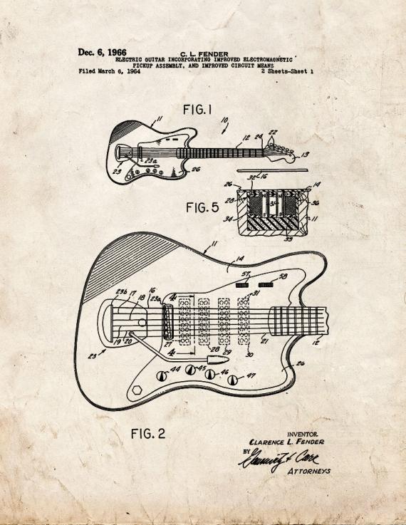 Clarence Fender Electric Guitar Patent Print