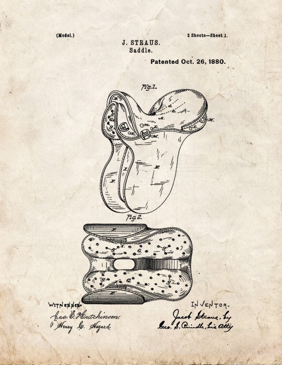 Horse Riding Saddle Patent Print