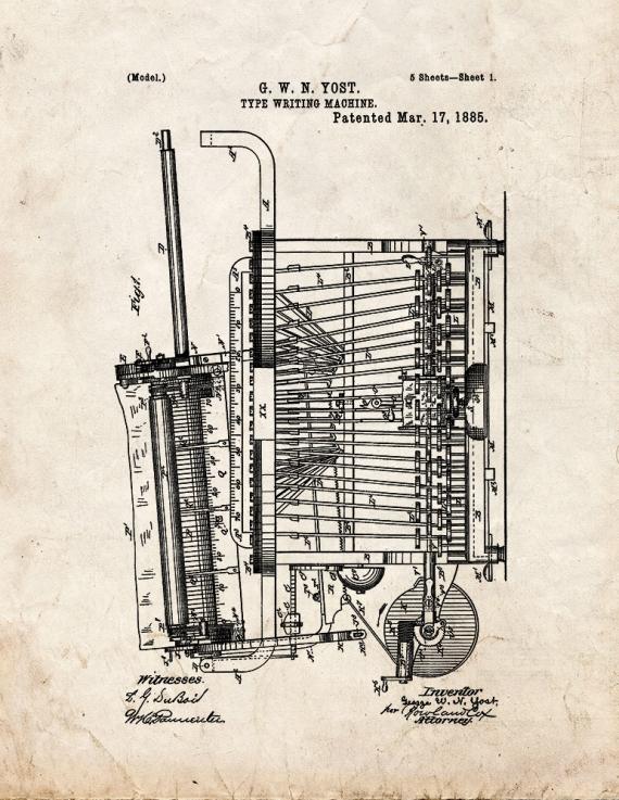 Type Writing Machine Patent Print