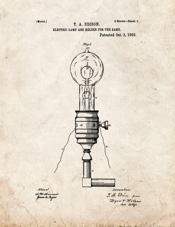Edison Electric Lamp And Holder For The Same Patent Print