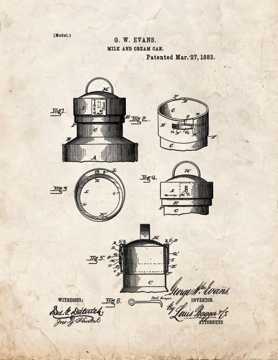 Milk And Cream Can Patent Print