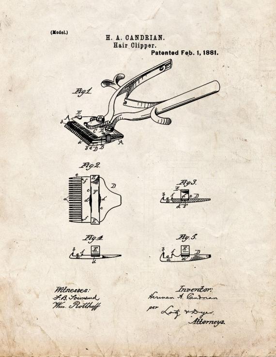 Hair Clipper Patent Print