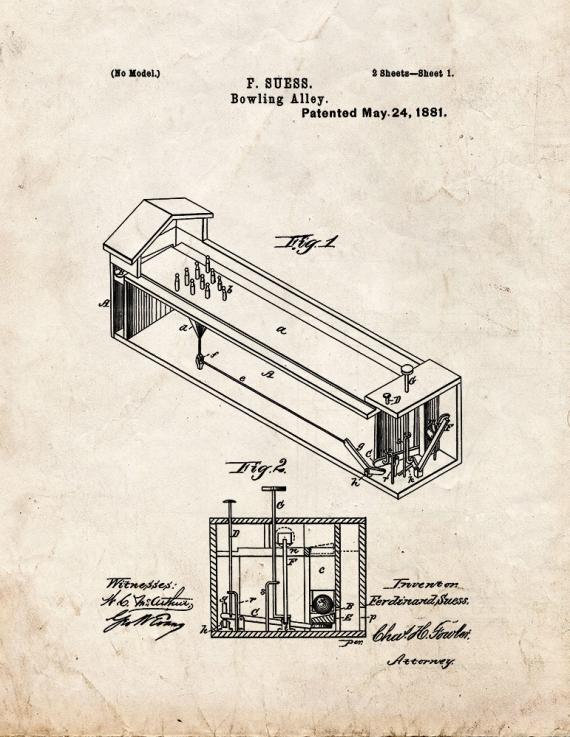 Bowling Alley Patent Print