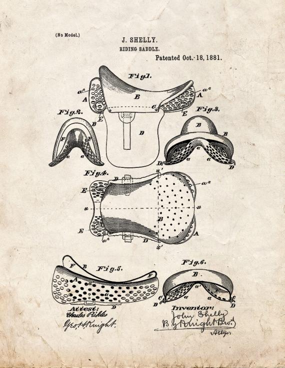 Horse Riding Saddle Patent Print