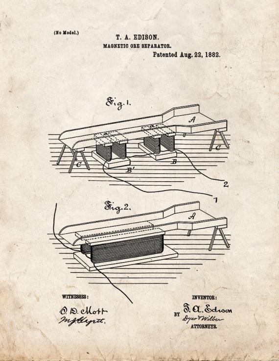 Thomas Edison Magnetic Ore Separator Patent Print