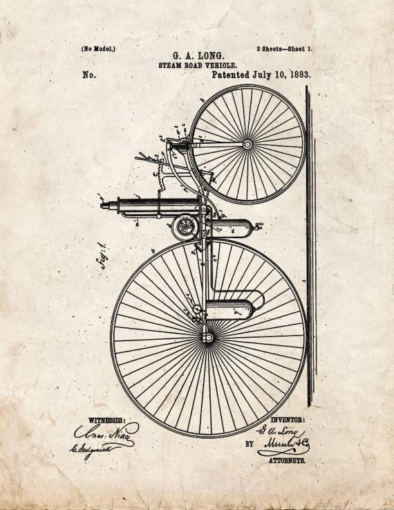 Steam Road Vehicle Patent Print