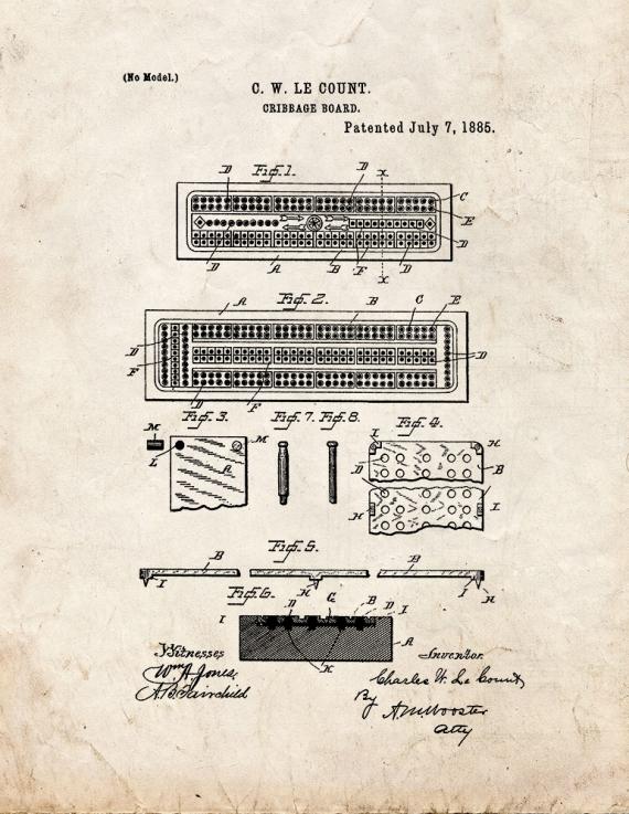 Cribbage Board Patent Print