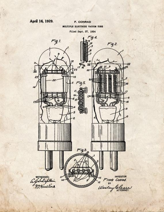 Multiple-electrode Vacuum Tube Patent Print
