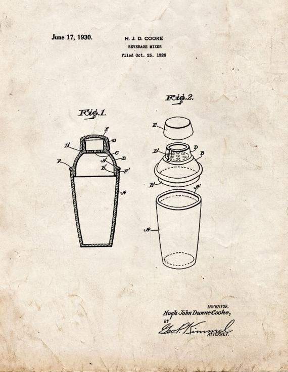 Beverage Mixer Patent Print