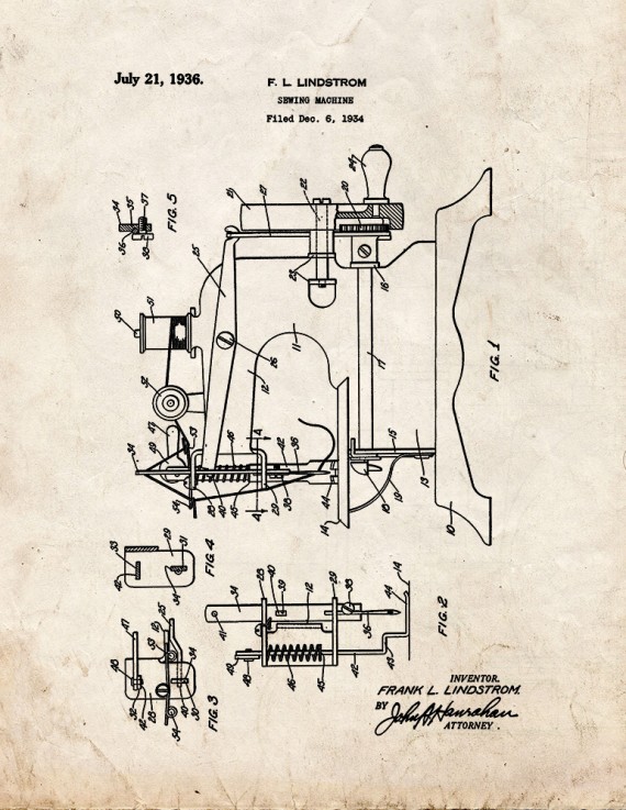 Sewing Machine Patent Print