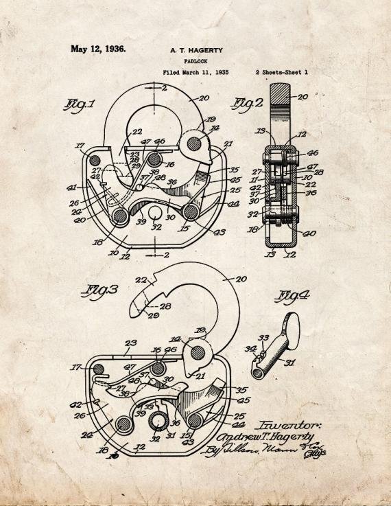 Padlock Patent Print