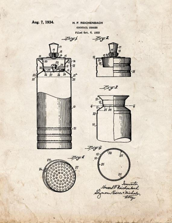 Cocktail Shaker Patent Print