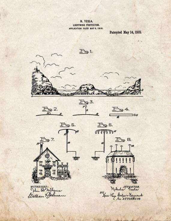 Tesla Lightning-protector Patent Print
