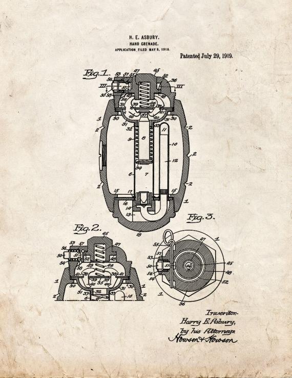 Hand Grenade Patent Print