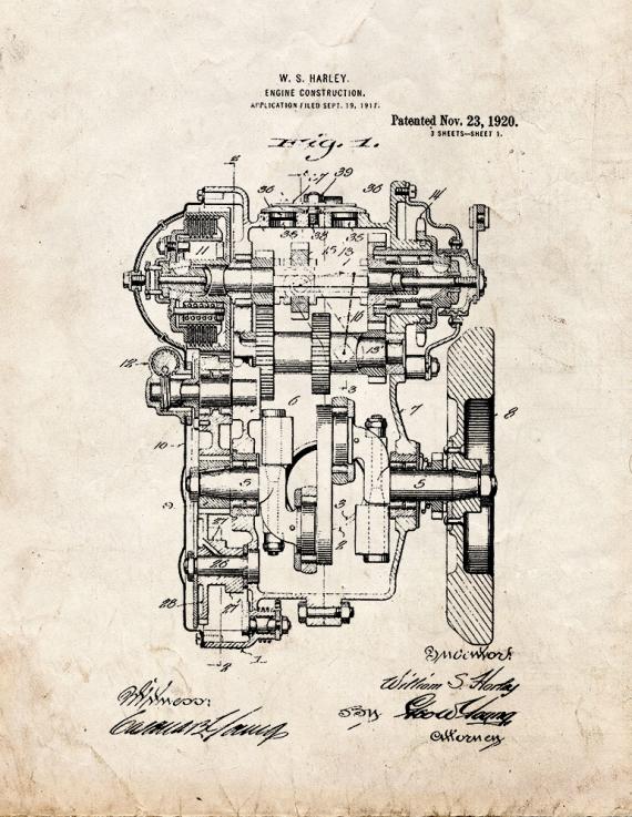 Harley Engine Construction Patent Print