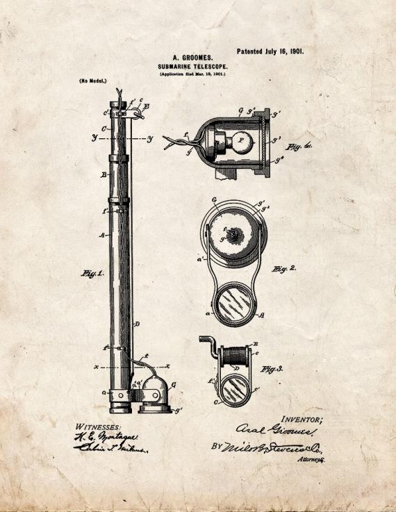 Submarine Telescope Patent Print