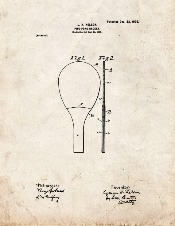 Ping Pong Racket Patent Print