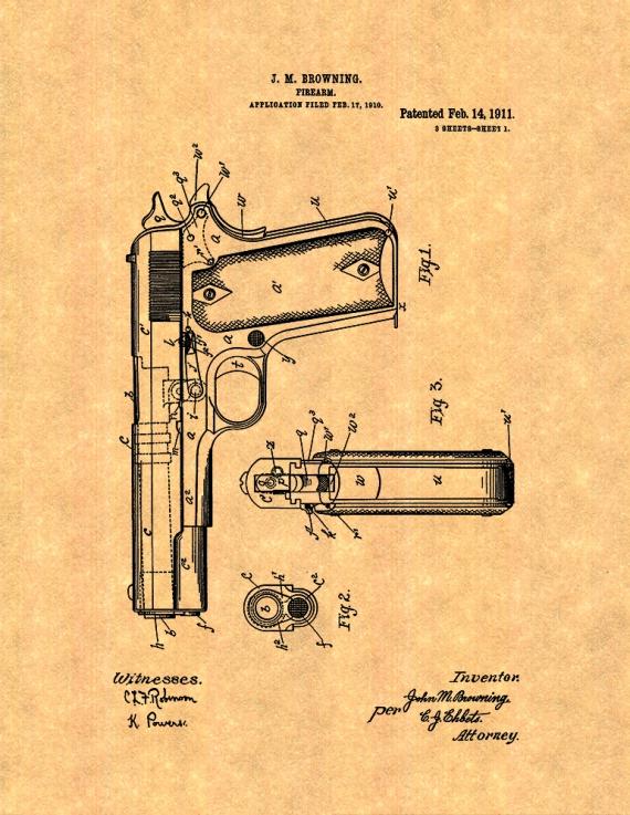 Colt 1911 Gun Patent Print