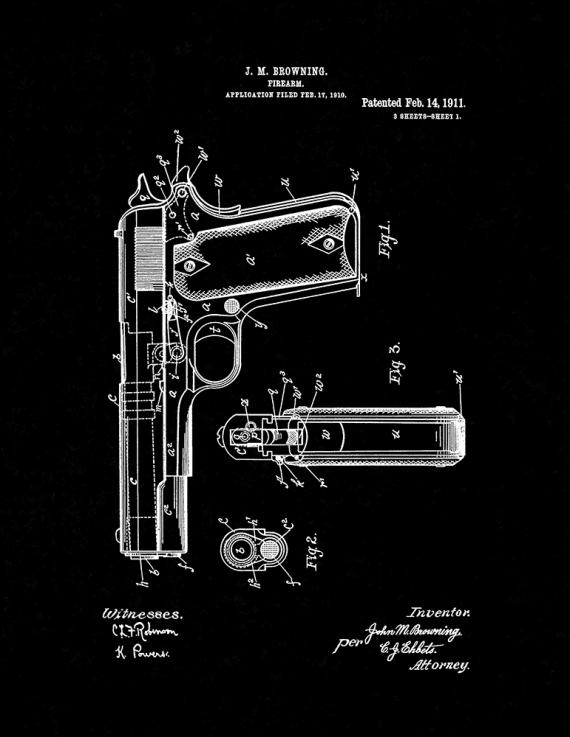 Colt 1911 Gun Patent Print