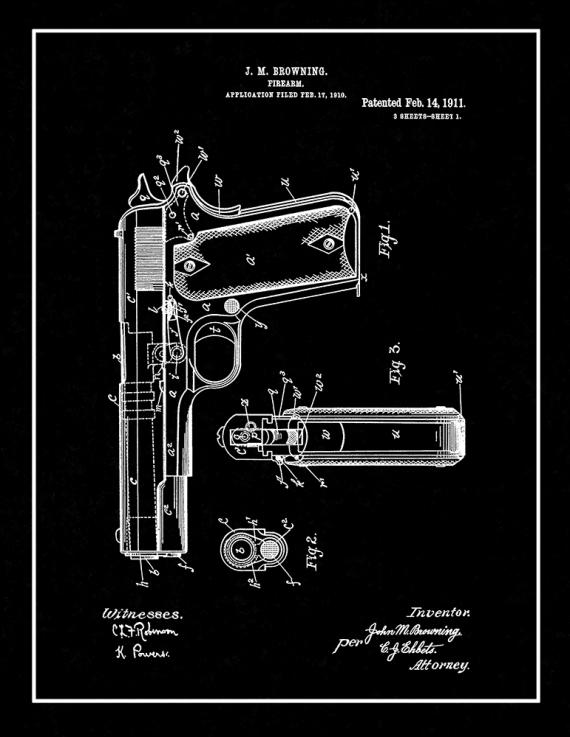 Colt 1911 Gun Patent Print