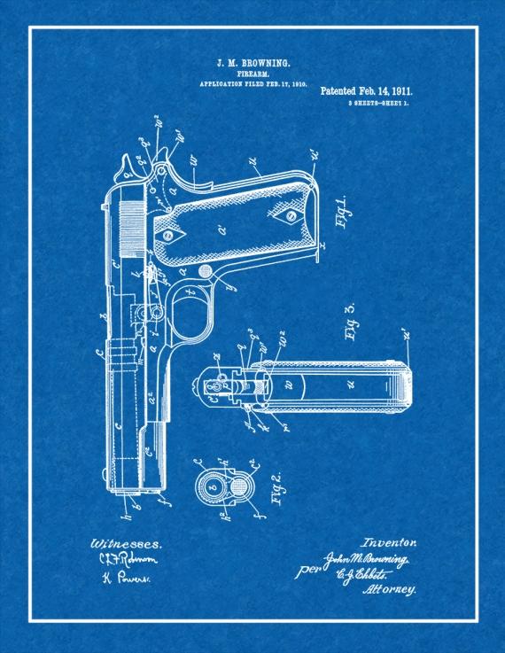Colt 1911 Gun Patent Print