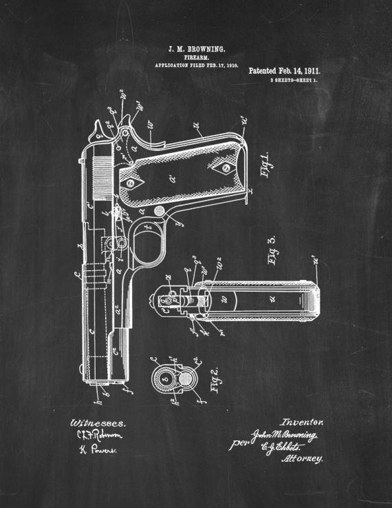 Colt 1911 Gun Patent Print