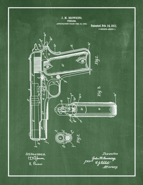 Colt 1911 Gun Patent Print