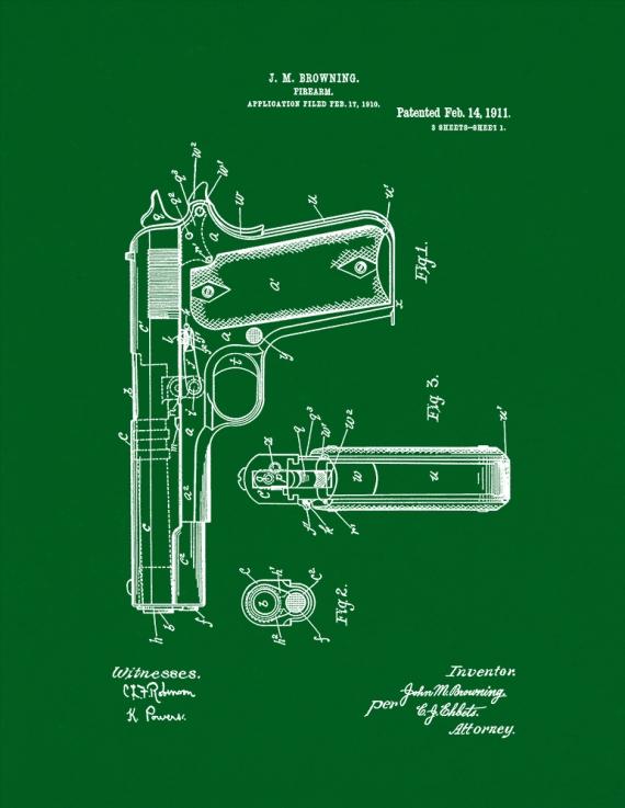 Colt 1911 Gun Patent Print