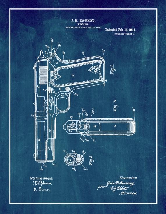 Colt 1911 Gun Patent Print