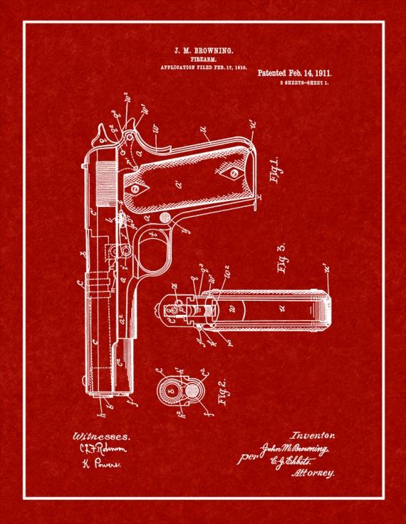 Colt 1911 Gun Patent Print