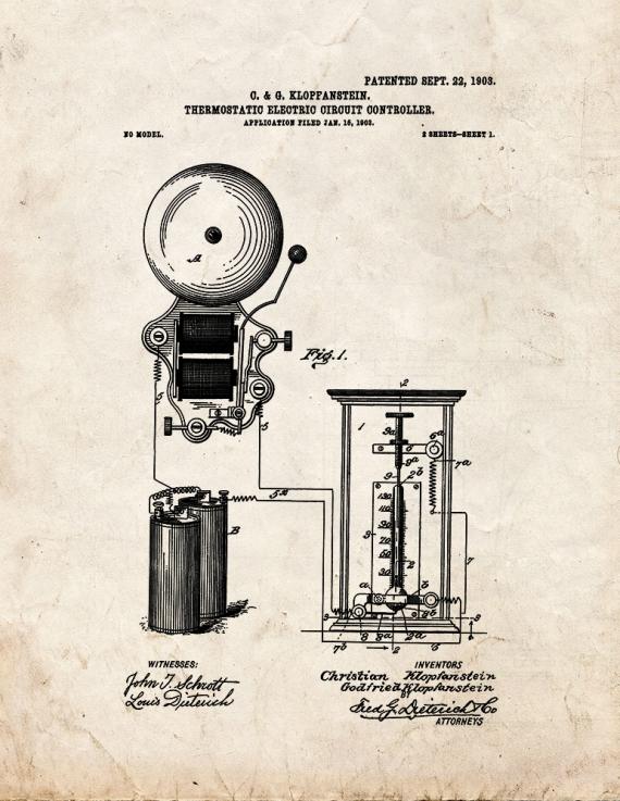 Thermostatic Electric-circuit Controller Patent Print