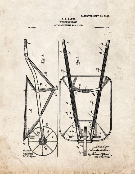 Wheelbarrow Patent Print